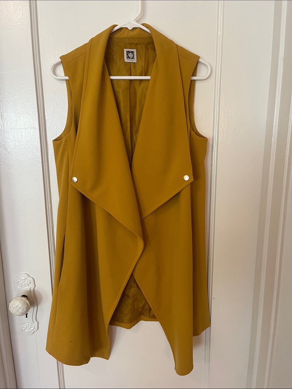Anne Klein Mustard Yellow Draped Sleeveless Coatigan